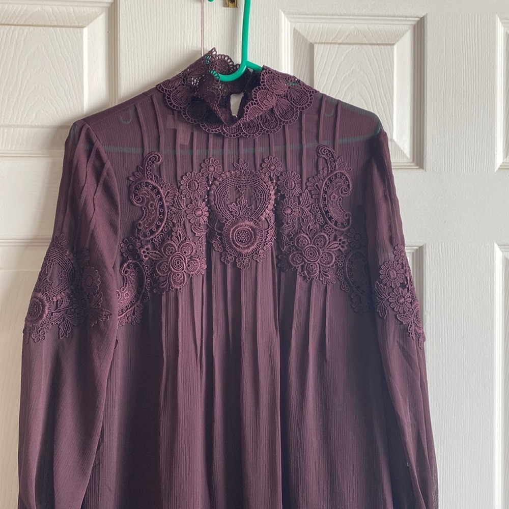 TED Baker London Elegant Lace Detail Burgundy Dress - Picture 8 of 16